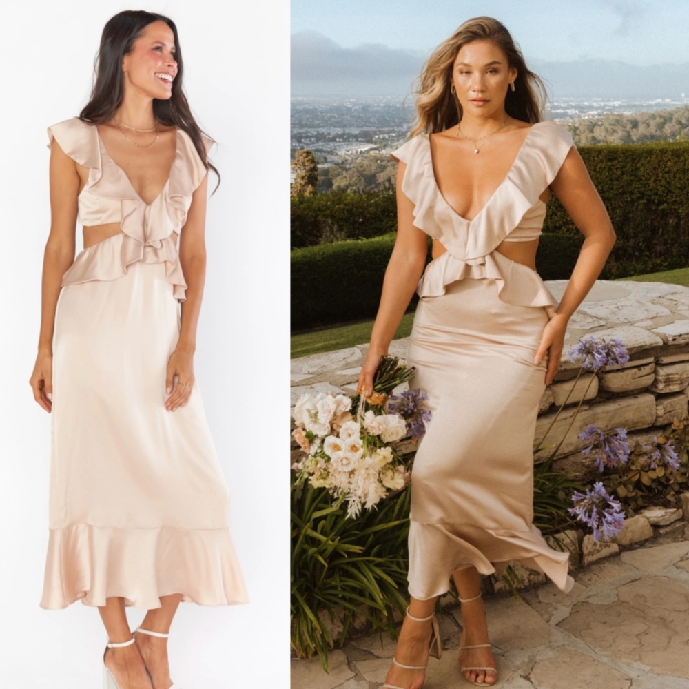 NWT Show Me Your Mumu Zoie Midi Dress Women's XS Champagne Dress
